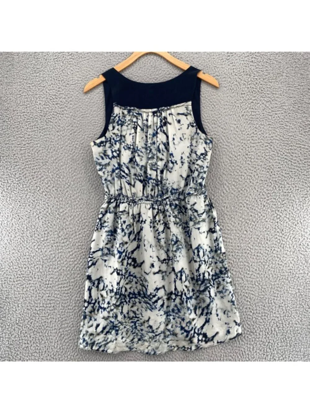 Greylin Anthropologie Dress Womens Small Navy Blouson Silk Mini Surplice Pleated